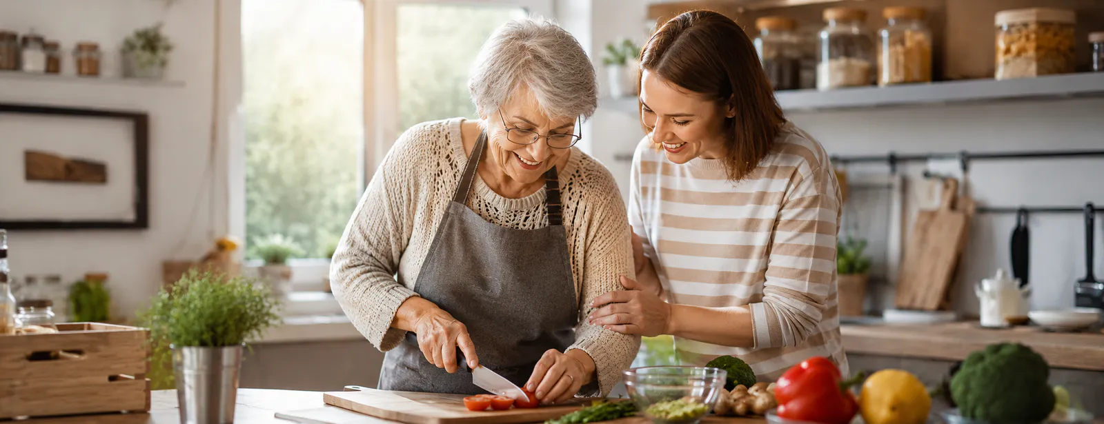 Hero-Foto — Betreuerin mit Seniorin